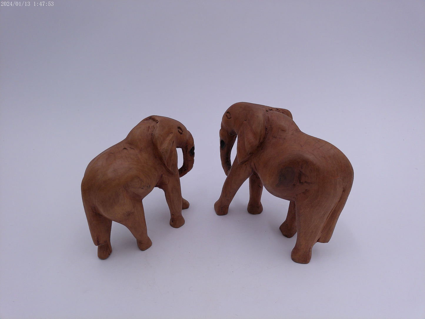 Wood Hand Carved African Pair of Elephants
