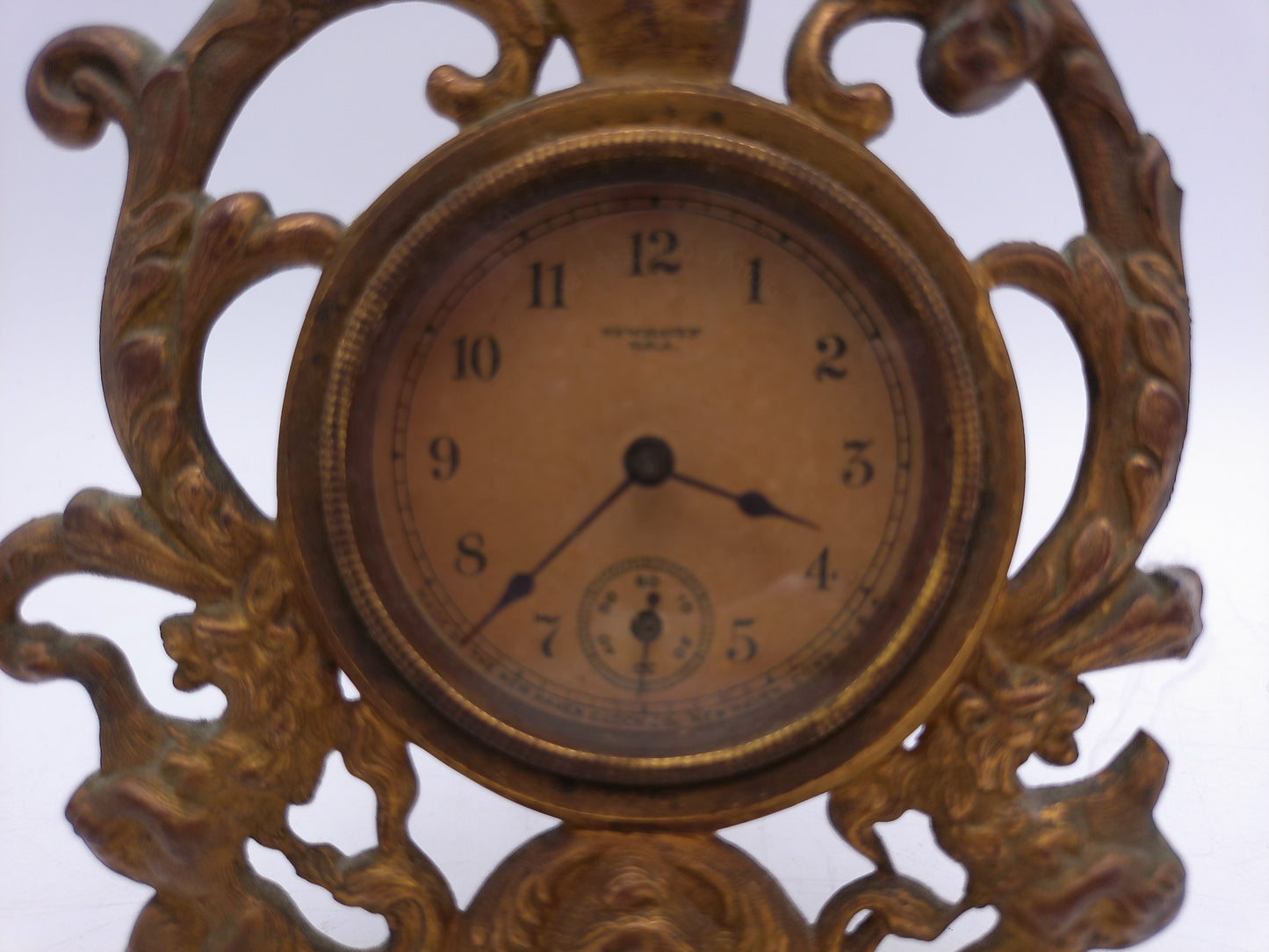 New Haven Clock Co Desk or Mandel Clock Bronze Cast Iron Nouveau Design Vintage