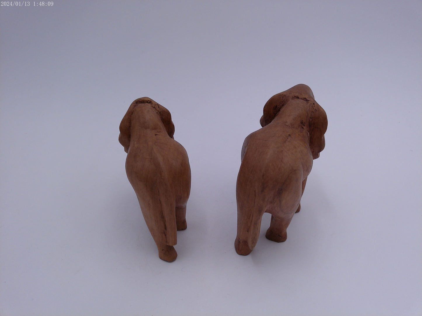 Wood Hand Carved African Pair of Elephants
