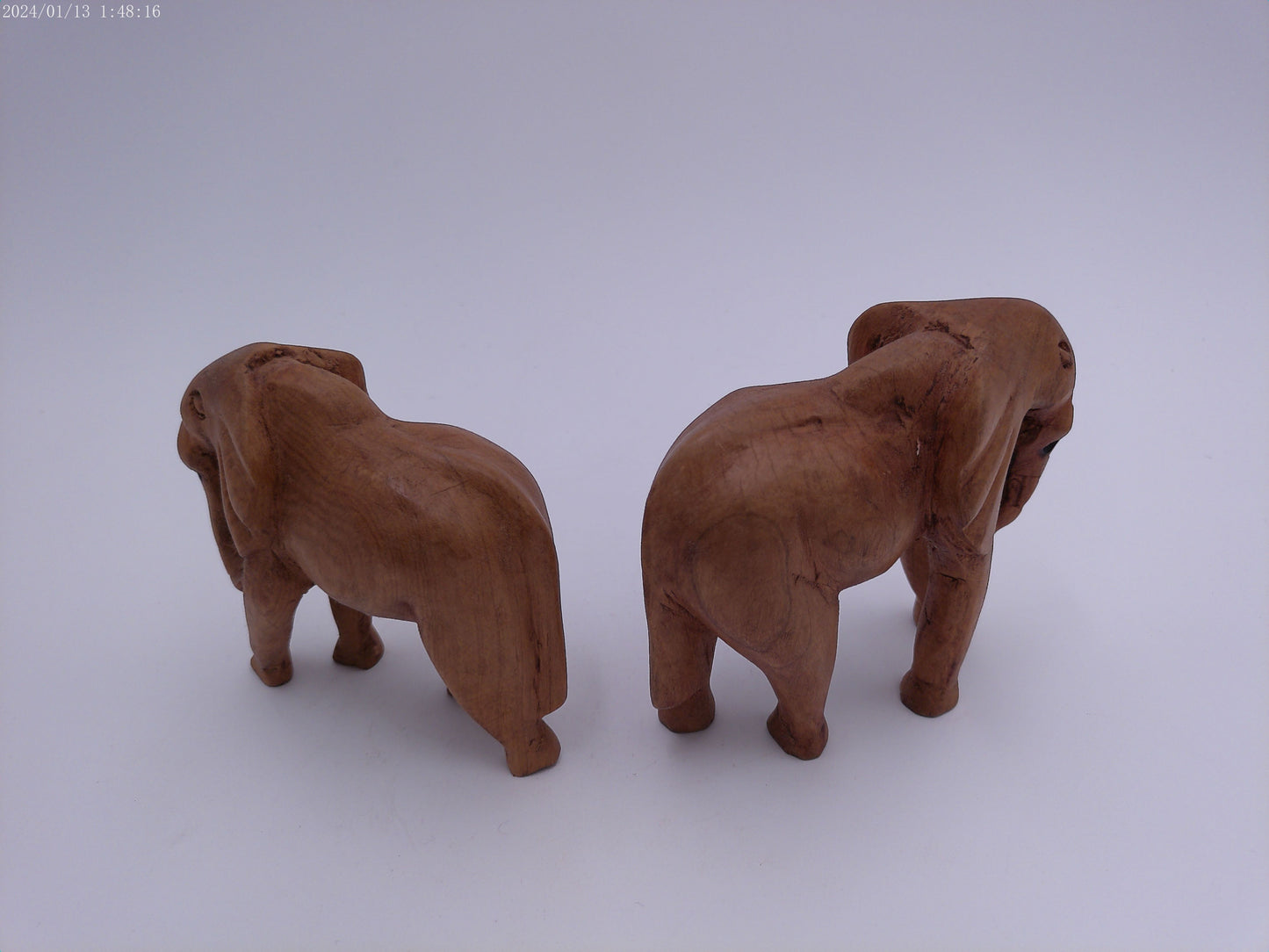 Wood Hand Carved African Pair of Elephants