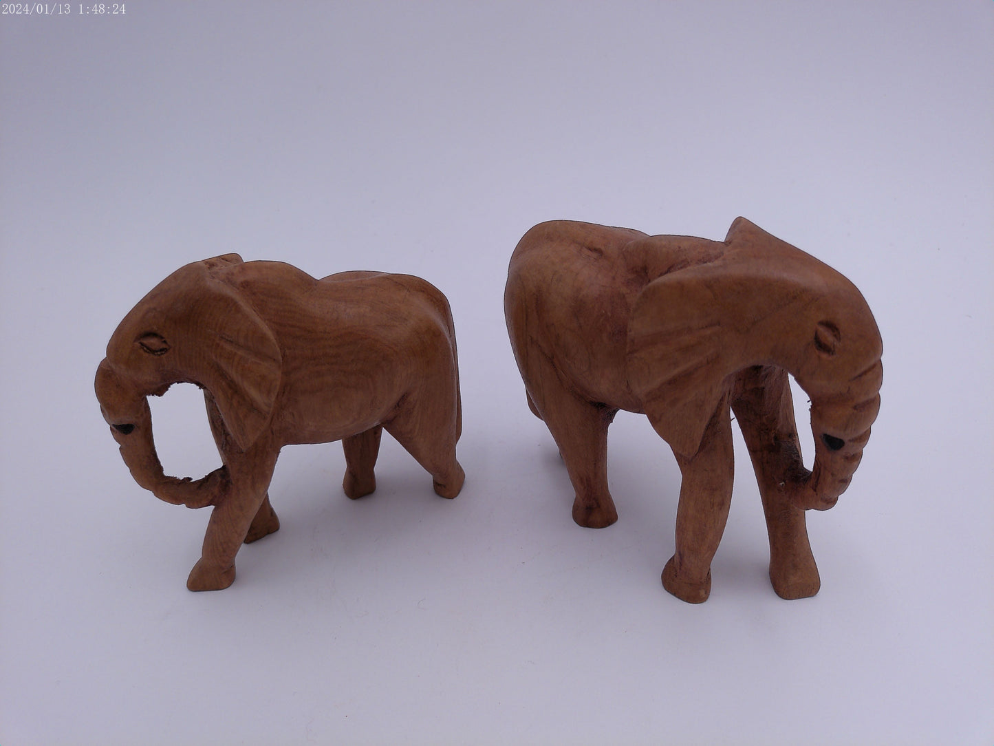 Wood Hand Carved African Pair of Elephants