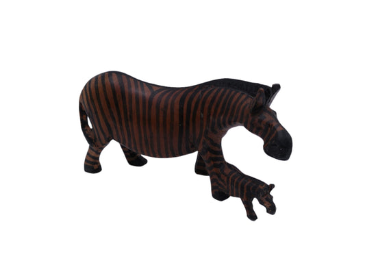 Zebra with Baby Figure Wood vintage mid century artwork