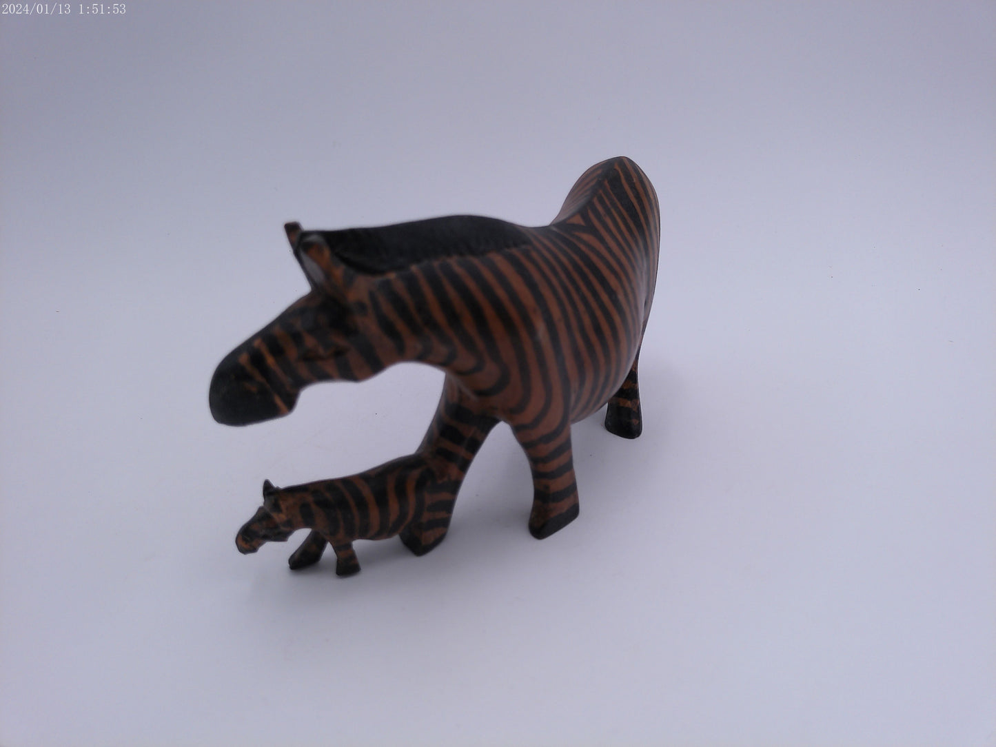 Zebra with Baby Figure Wood vintage mid century artwork