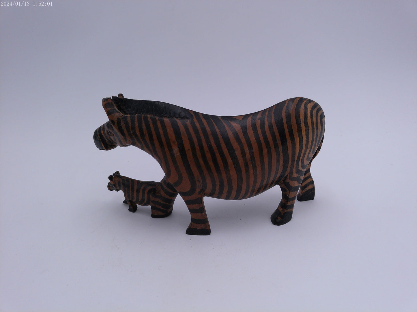 Zebra with Baby Figure Wood vintage mid century artwork