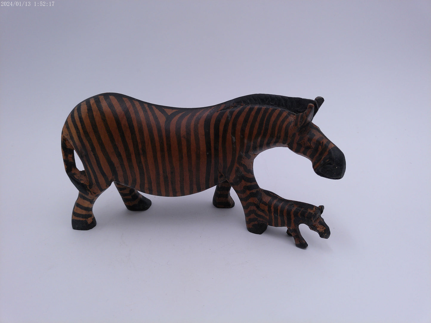 Zebra with Baby Figure Wood vintage mid century artwork