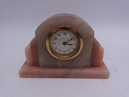 German Alabaster Pink Marble Heartbeat Novelty Desk Shelf Mantel Clock