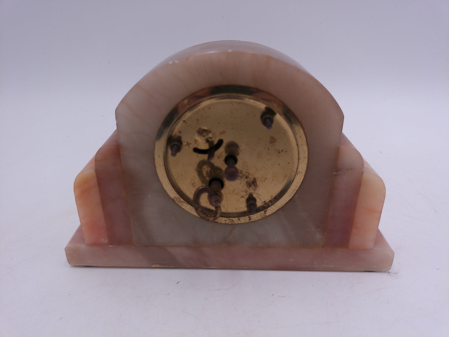 German Alabaster Pink Marble Heartbeat Novelty Desk Shelf Mantel Clock