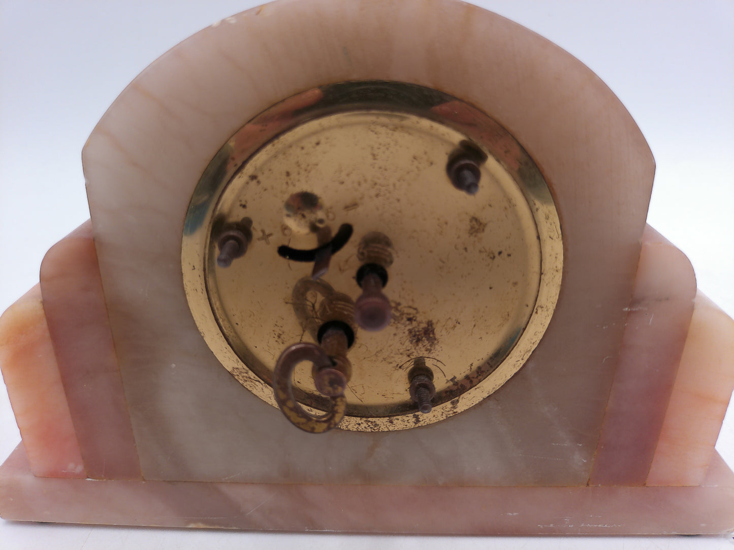 German Alabaster Pink Marble Heartbeat Novelty Desk Shelf Mantel Clock