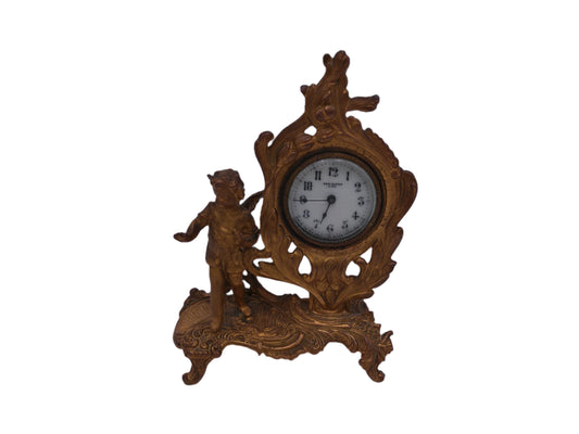 New Haven Clock Co. Gilded Cast Metal  gold painted Clock CHERUBS Antique