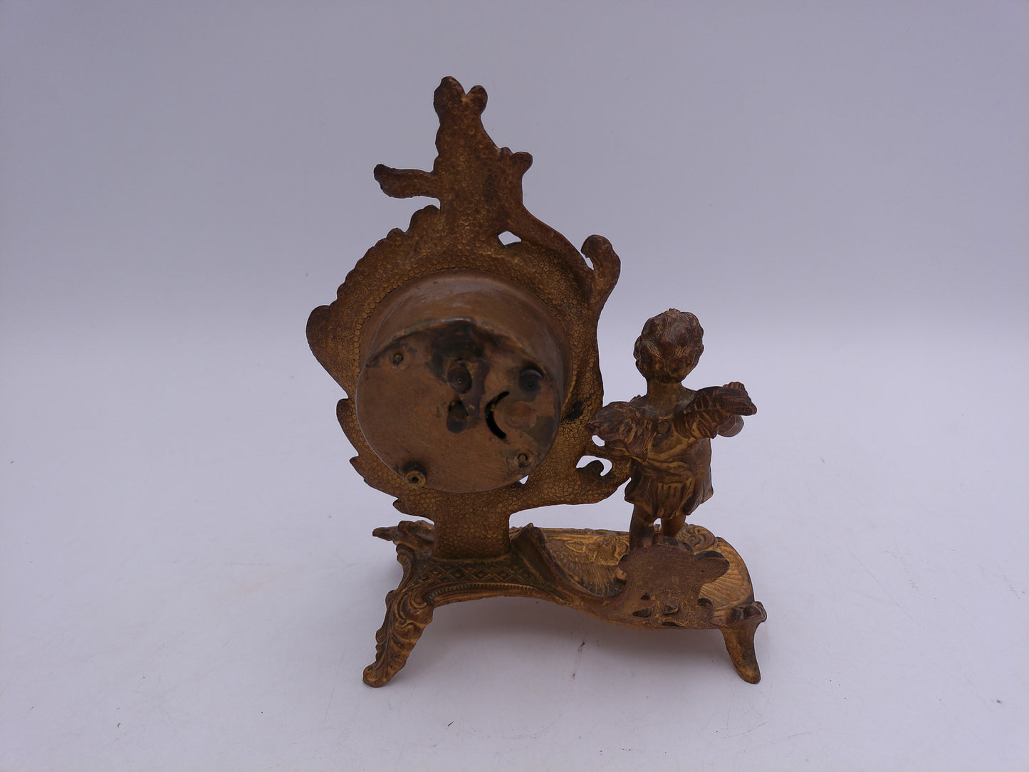 New Haven Clock Co. Gilded Cast Metal gold painted Clock CHERUBS Antique