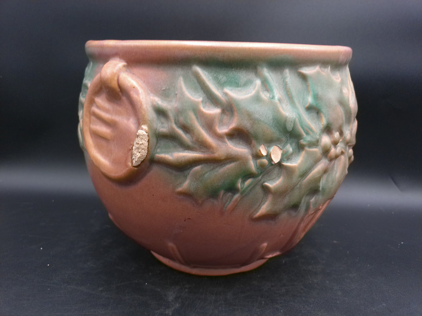 McCoy Extra Large Holly Jardiniere, Planter ,Brown and Green Rare 1930s Flower Pot
