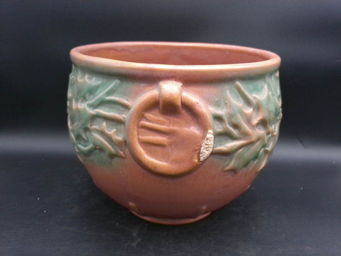 McCoy Extra Large Holly Jardiniere, Planter ,Brown and Green Rare 1930s Flower Pot