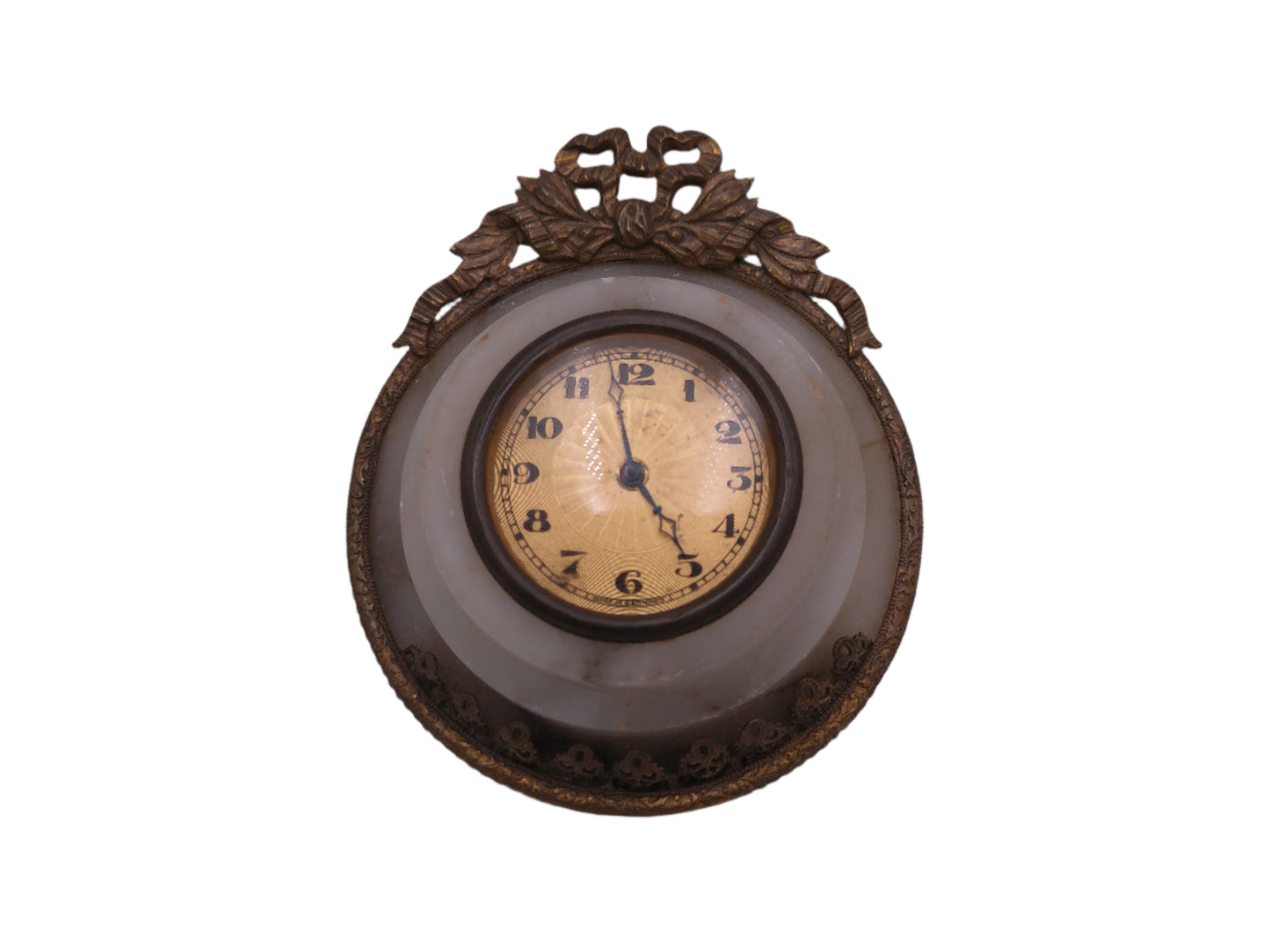 Wall Clock Small Vintage in Marble setting with Cast Metal Gold Ornate Design