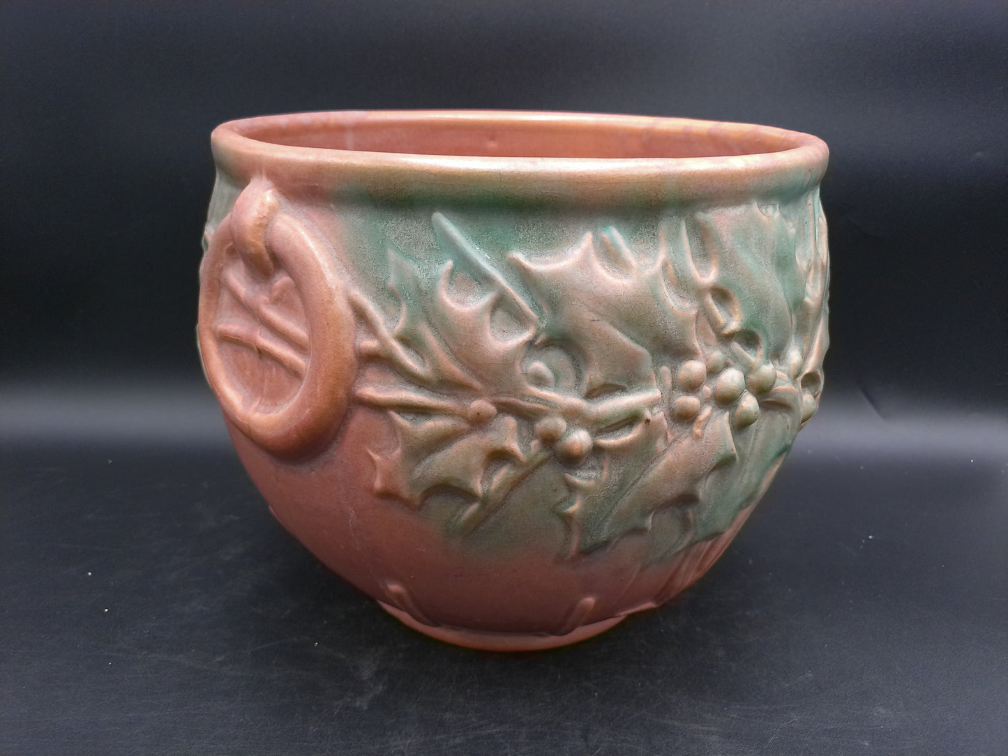 McCoy Extra Large Holly Jardiniere, Planter ,Brown and Green Rare 1930s Flower Pot