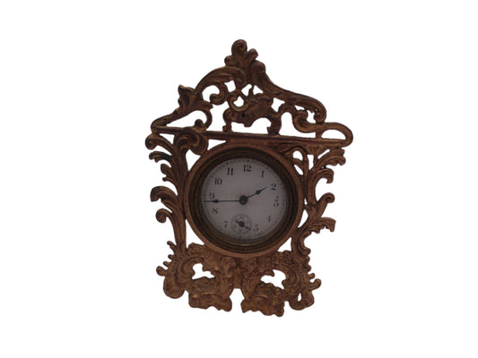 USA Co Cast Iron Gold painted Antique ornate Mantel Clock