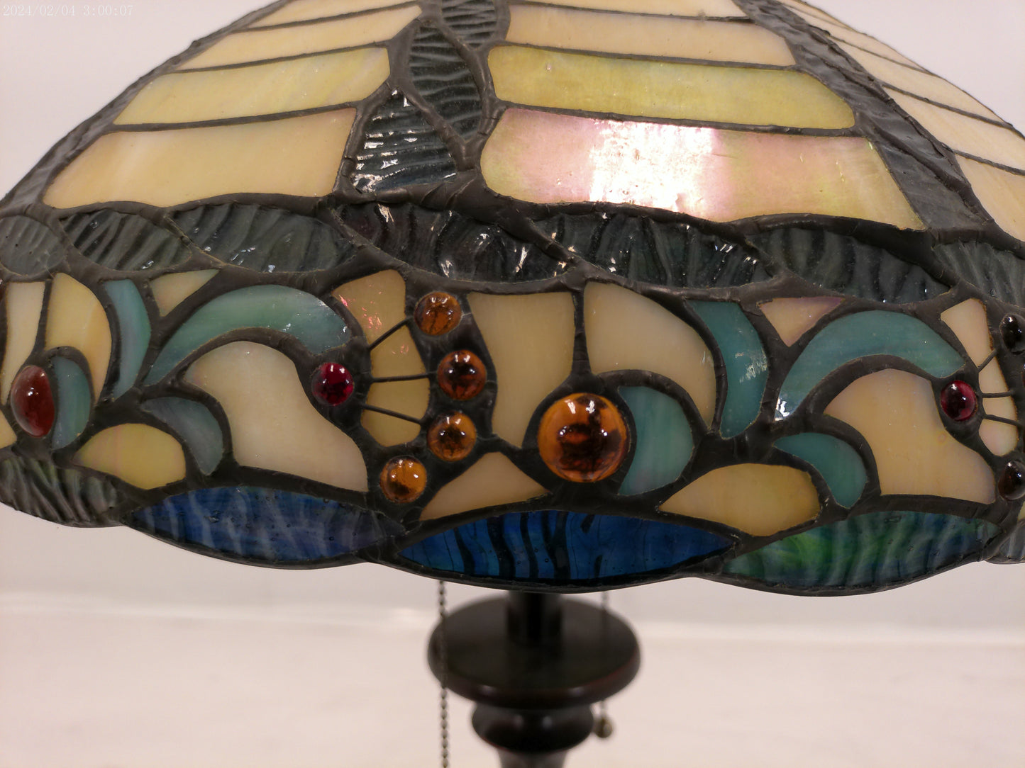 tiffany style stained glass bronze wood lamp Vintage