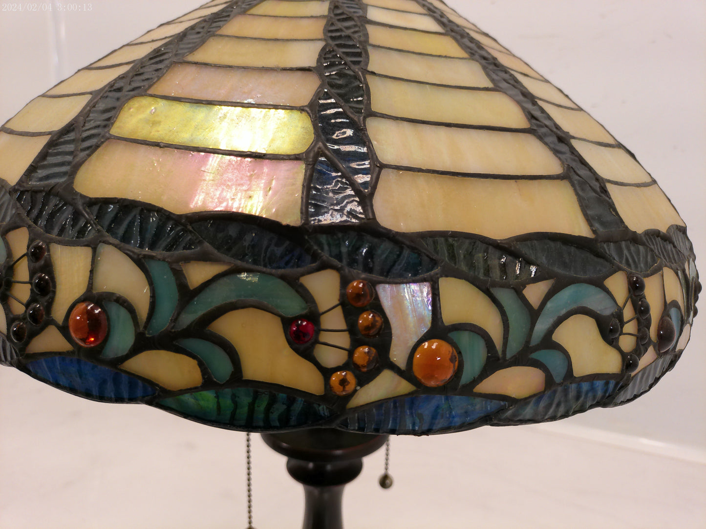 tiffany style stained glass bronze wood lamp Vintage