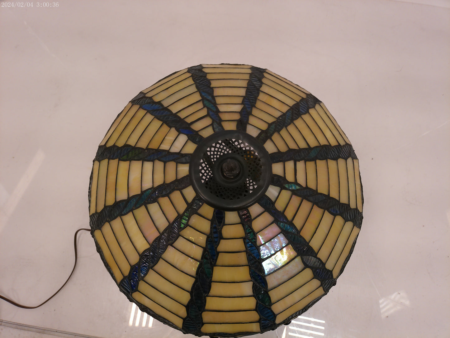tiffany style stained glass bronze wood lamp Vintage