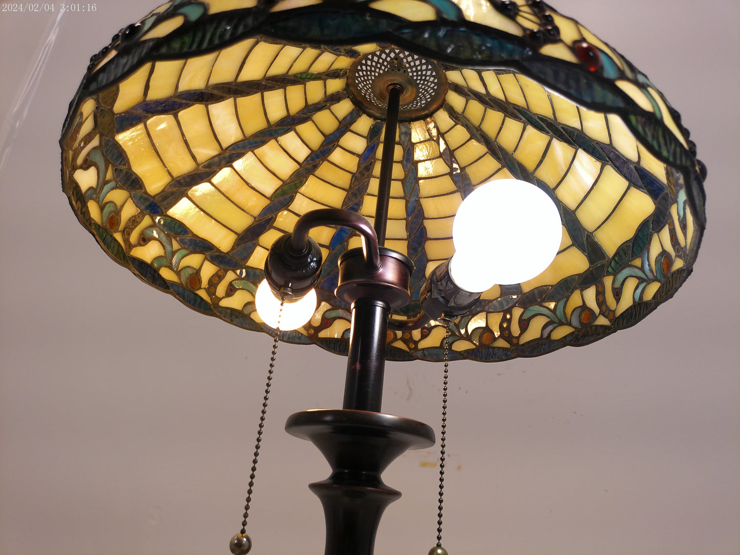 tiffany style stained glass bronze wood lamp Vintage