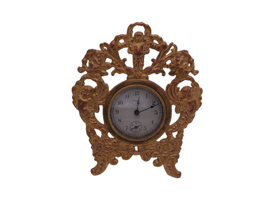 New Haven Clock Co. with Gold Brass Stand and Angels Cherubim