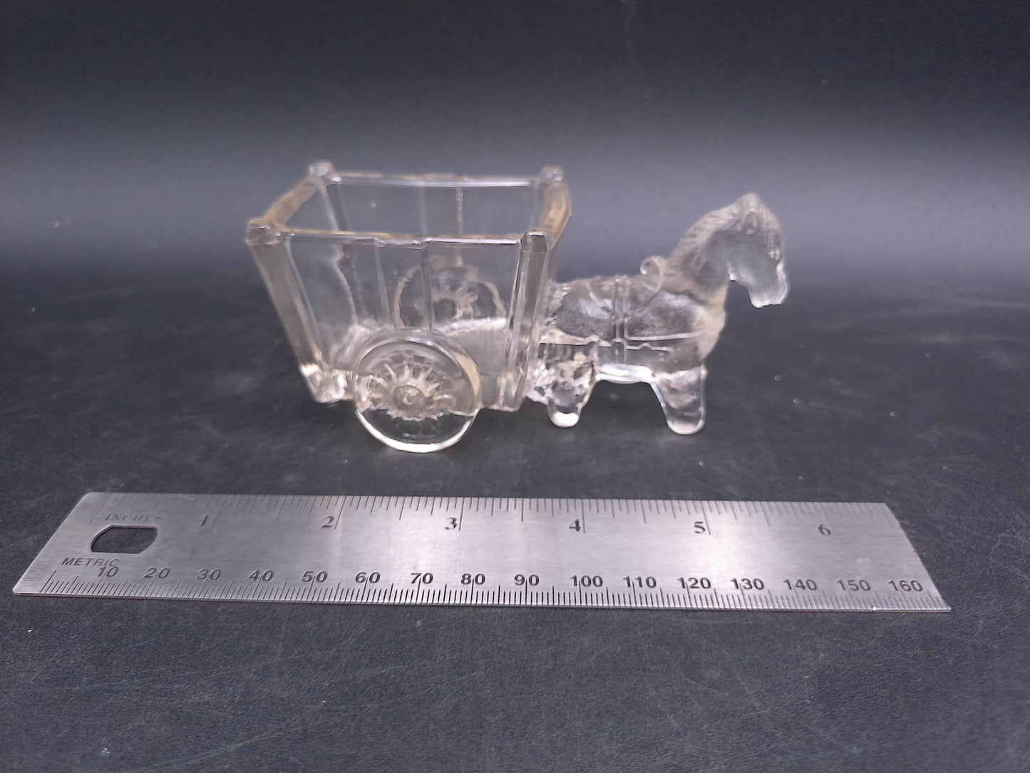 Glass Donkey with Cart Candy Dish 8" L x 4" H