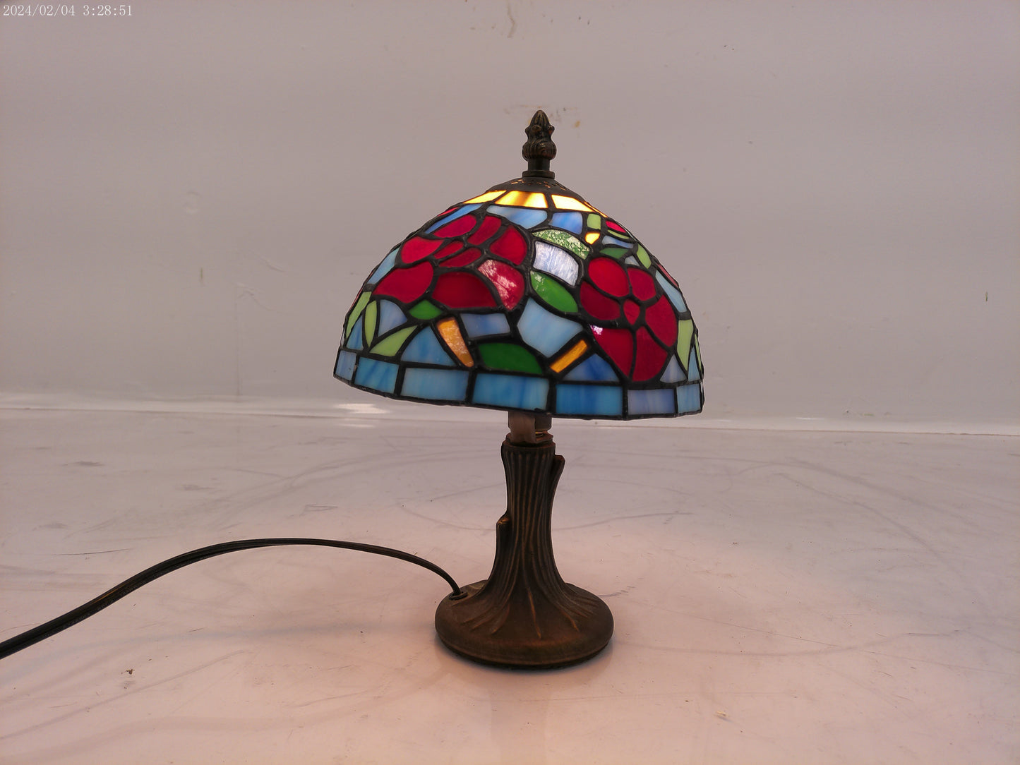 Flowered Stain Glass Antique Lamp