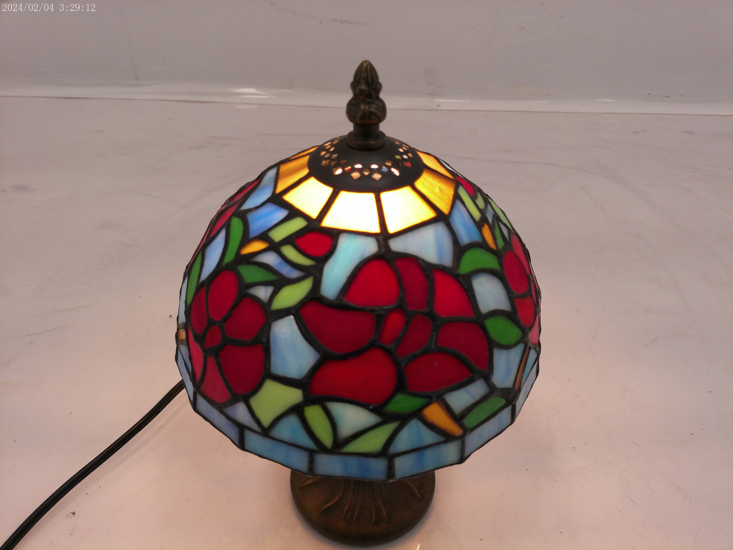 Flowered Stain Glass Antique Lamp
