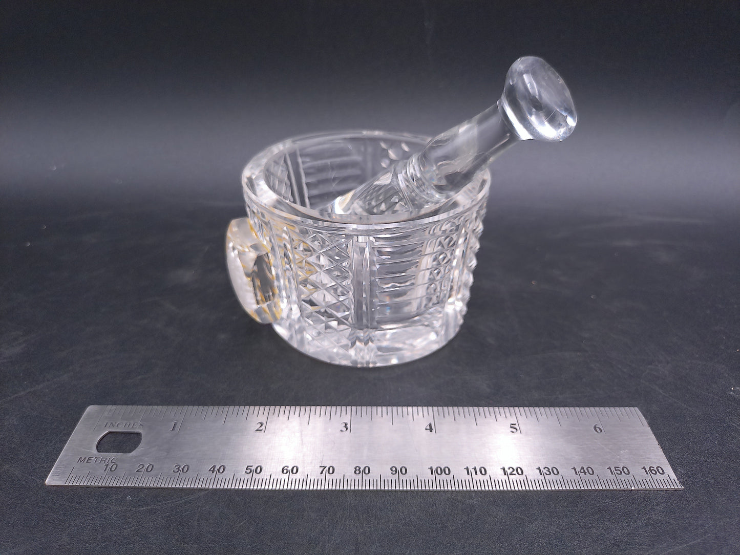 Lead Crystal Glass Mortar and Pestle with Nude Art Figures Rare Vintage