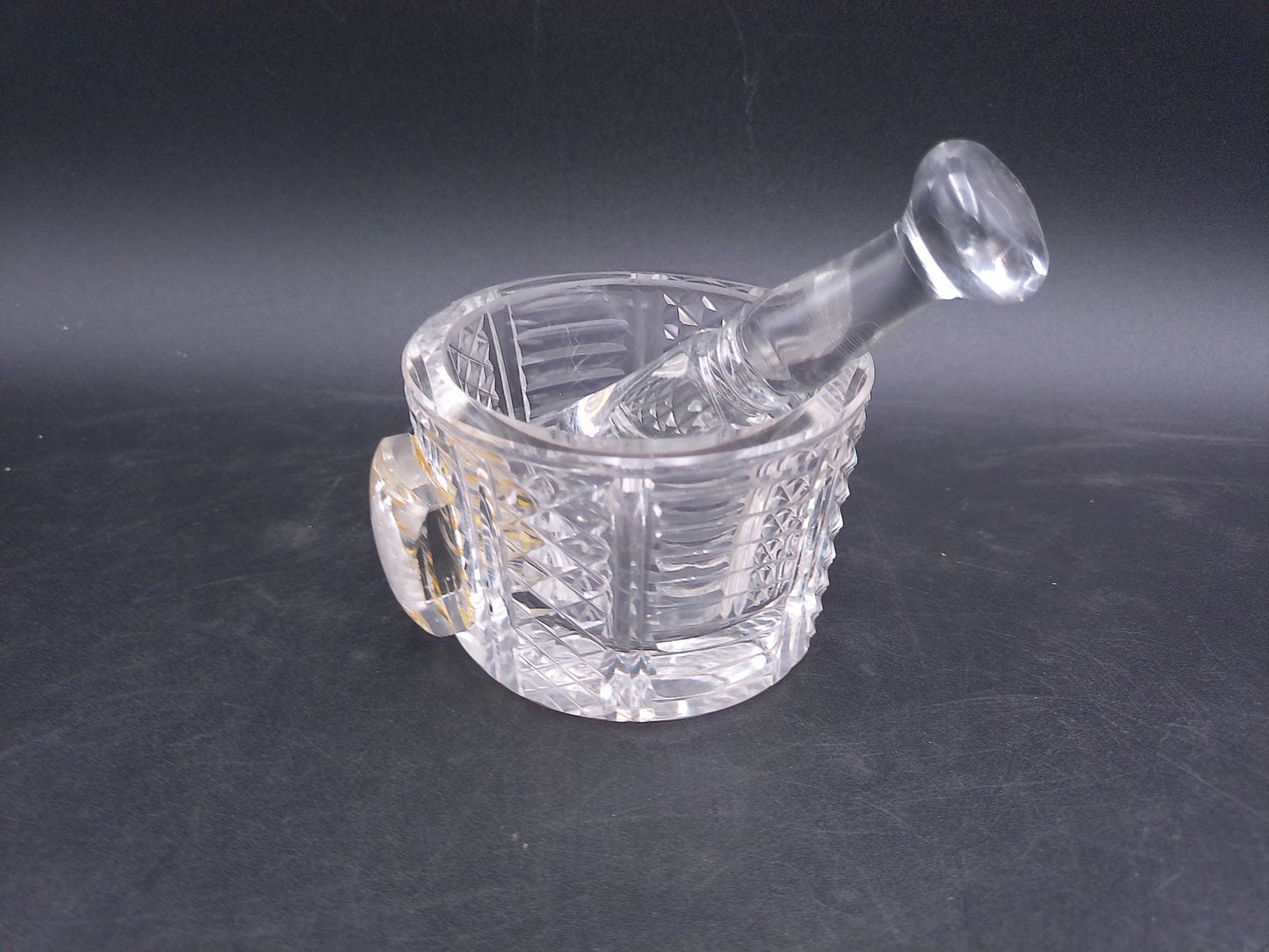 Lead Crystal Glass Mortar and Pestle with Nude Art Figures Rare Vintage