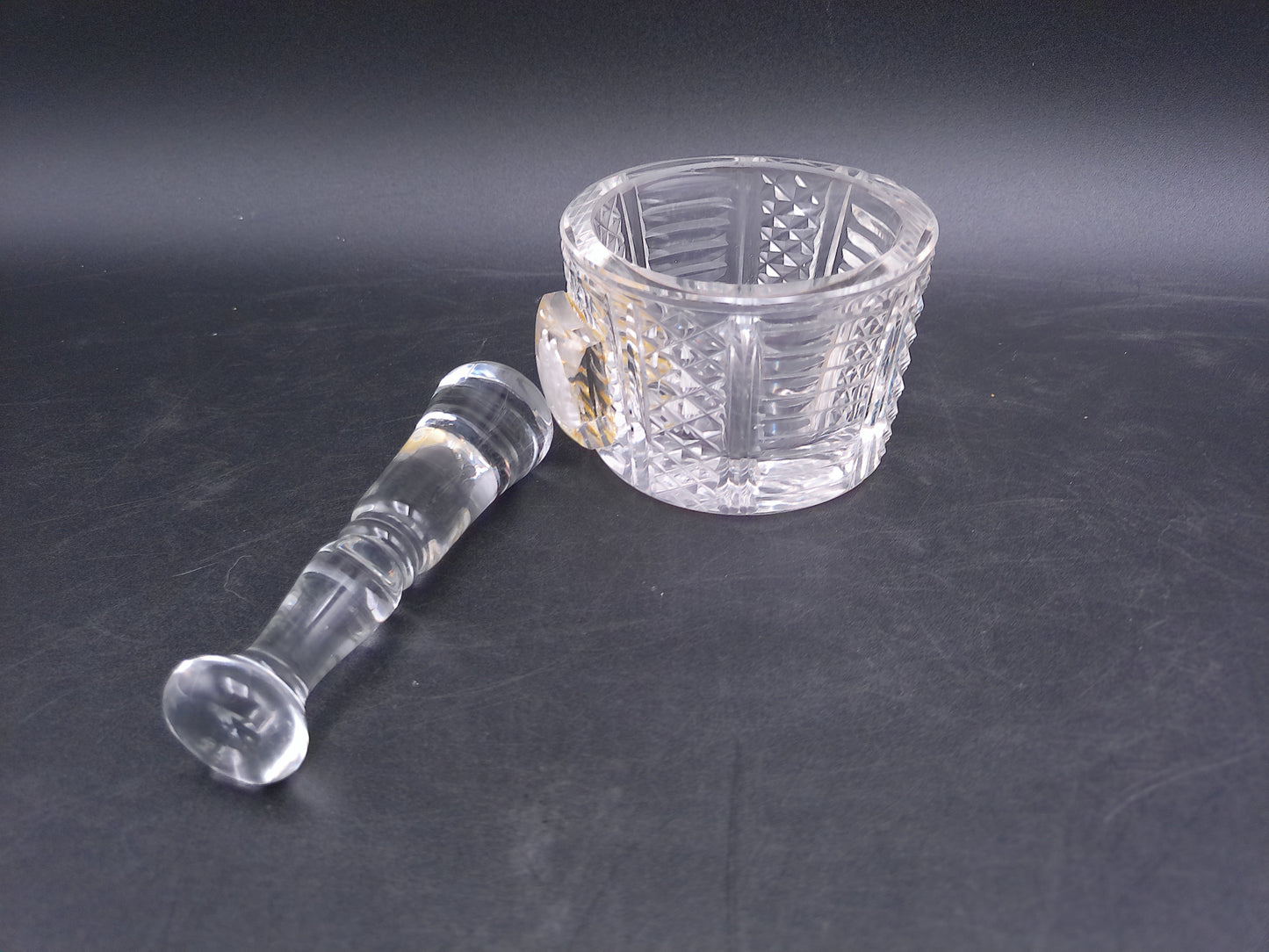 Lead Crystal Glass Mortar and Pestle with Nude Art Figures Rare Vintage