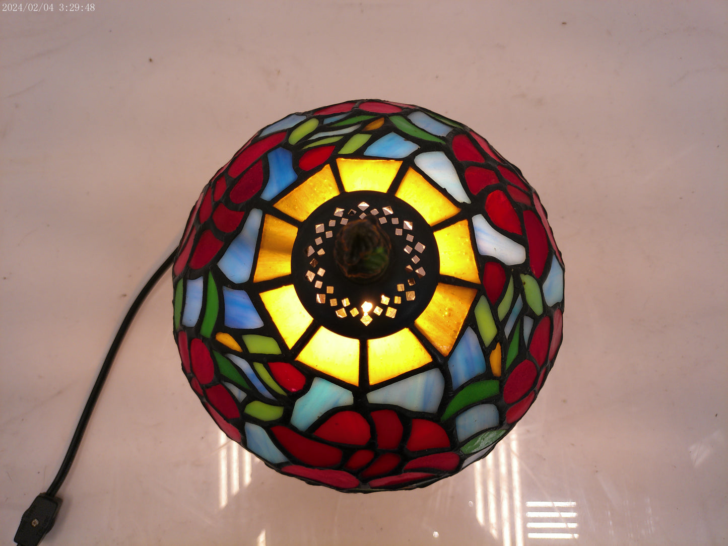 Flowered Stain Glass Antique Lamp