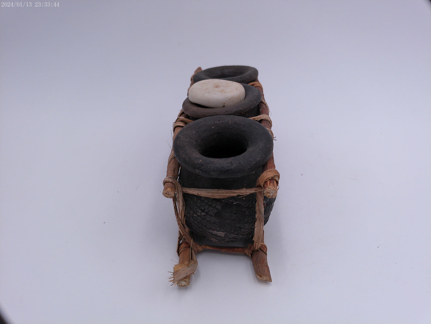 African Triple Clay Pot Set Kenya Storage Bamboo Clay Pots Boho Succulents