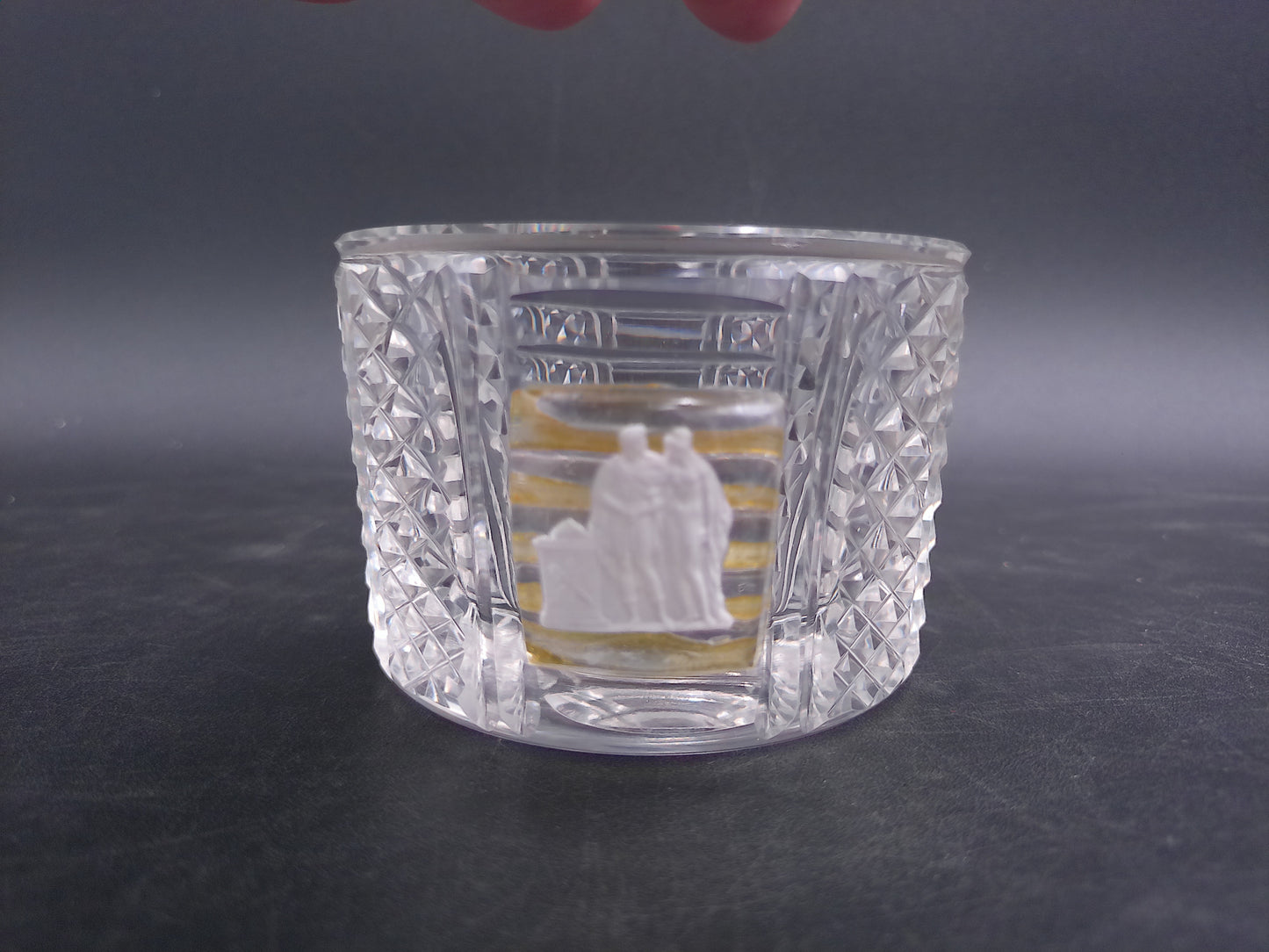 Lead Crystal Glass Mortar and Pestle with Nude Art Figures Rare Vintage