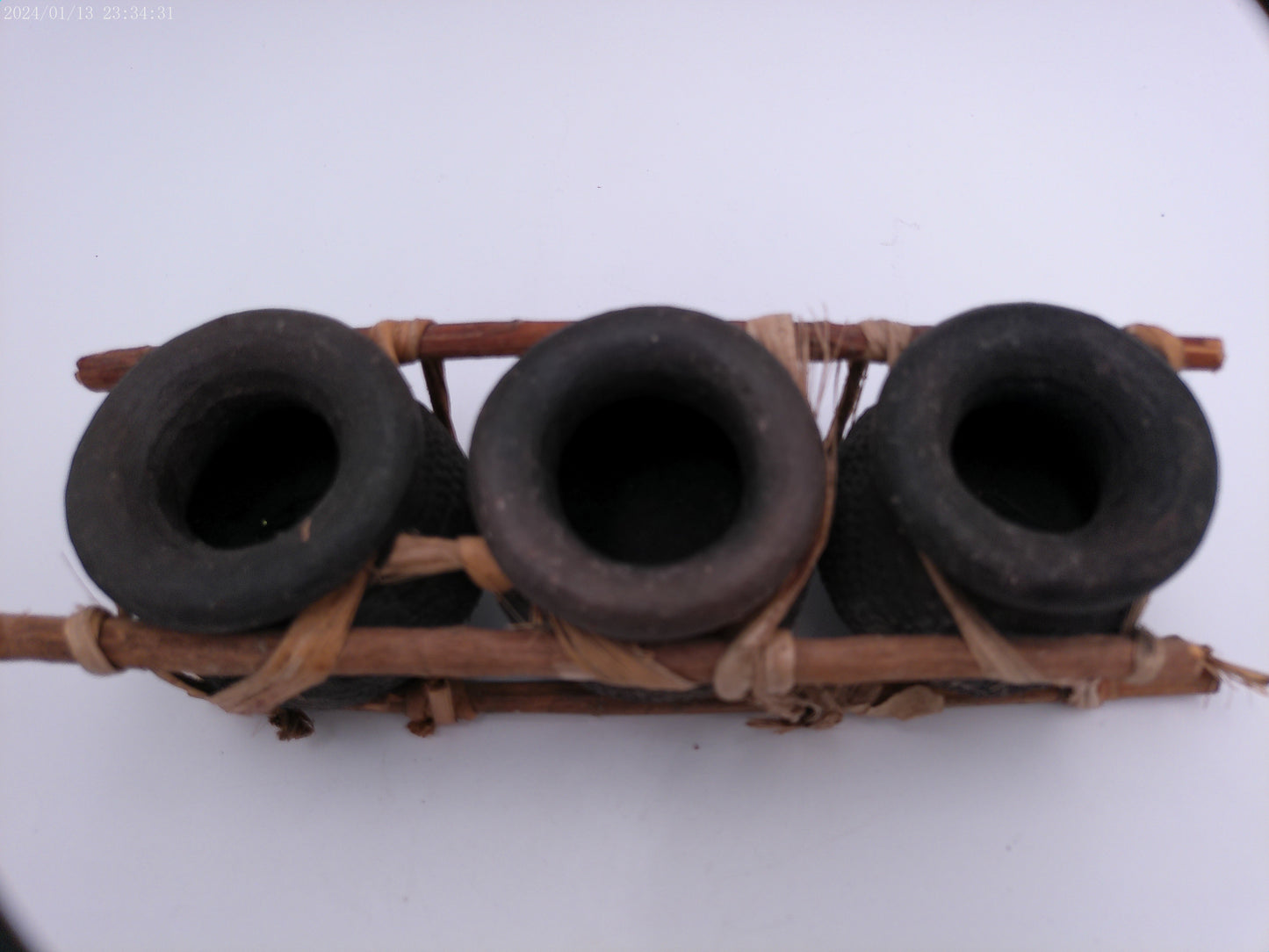 African Triple Clay Pot Set Kenya Storage Bamboo Clay Pots Boho Succulents