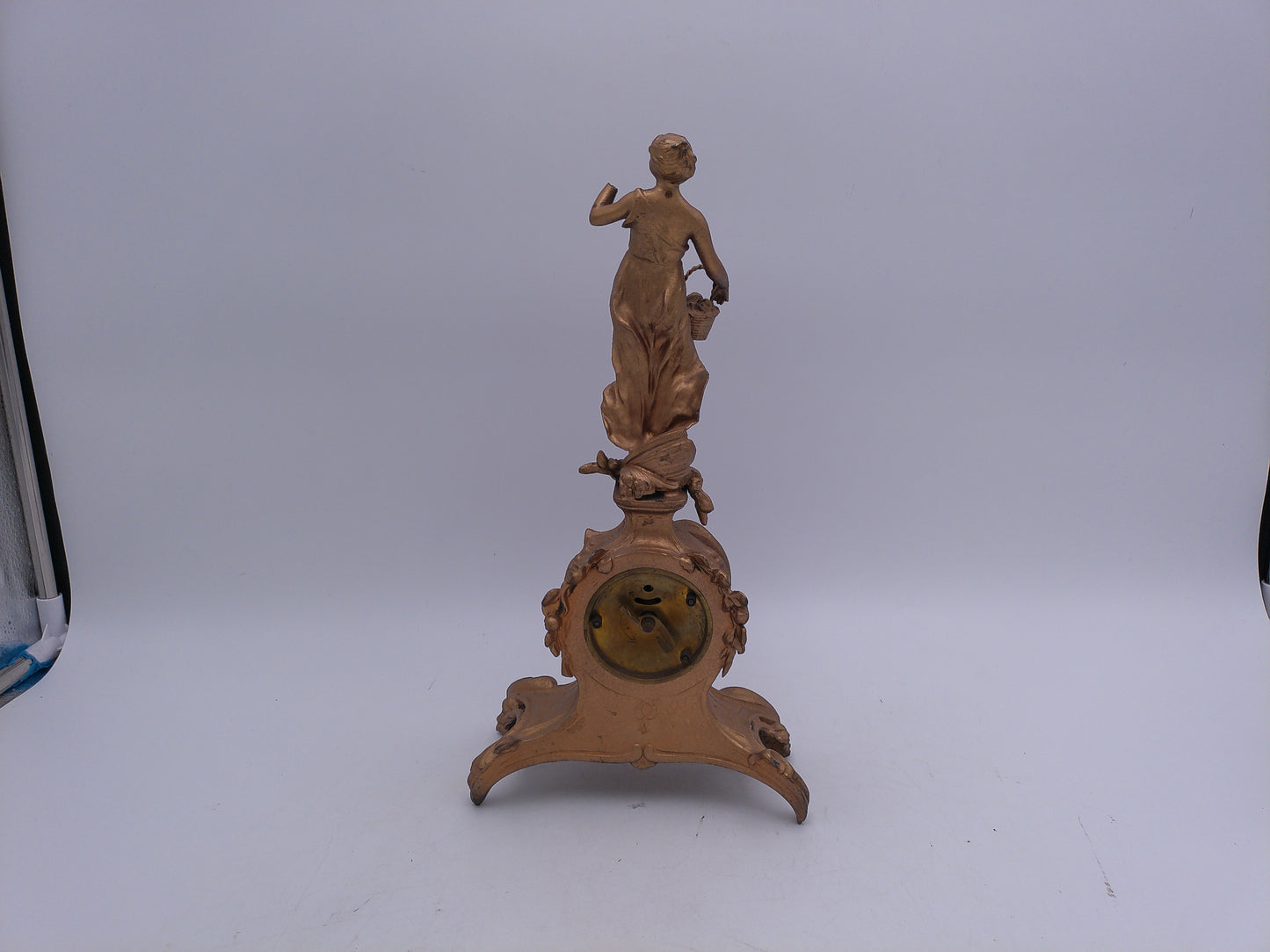 Benedict Cherub Metal Mantle Clock Cast Iron gold painted Vintage