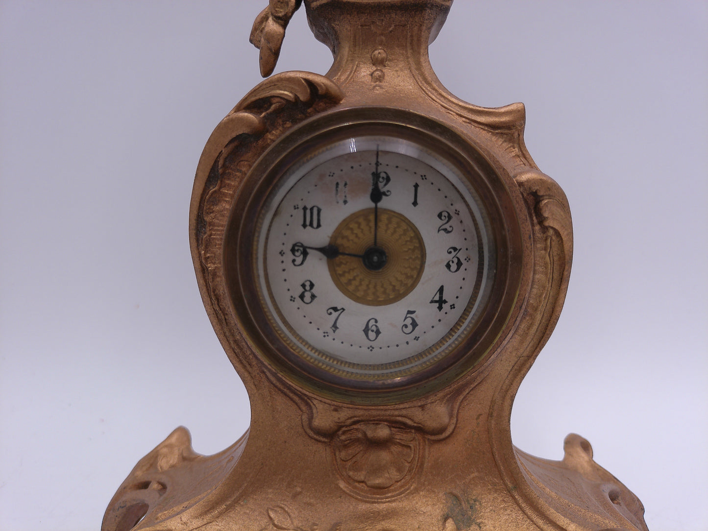 Benedict Cherub Metal Mantle Clock Cast Iron gold painted Vintage