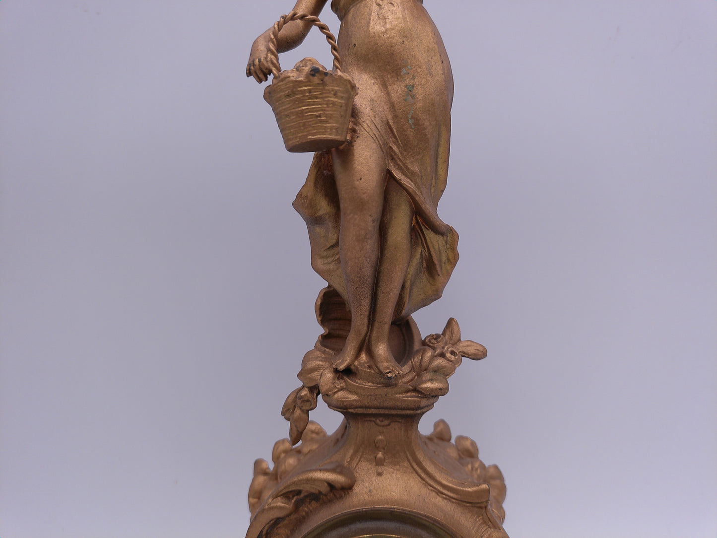 Benedict Cherub Metal Mantle Clock Cast Iron gold painted Vintage