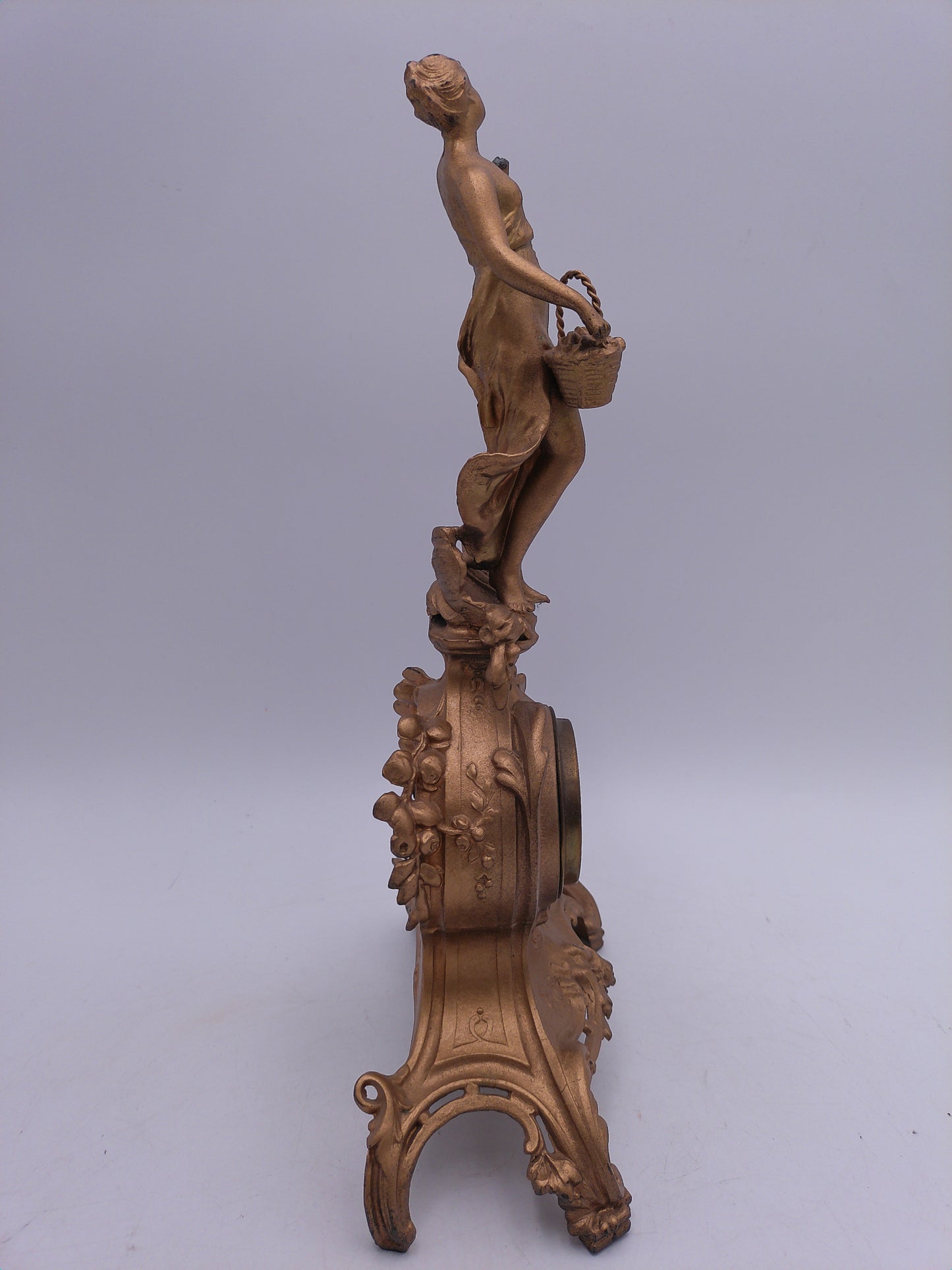 Benedict Cherub Metal Mantle Clock Cast Iron gold painted Vintage