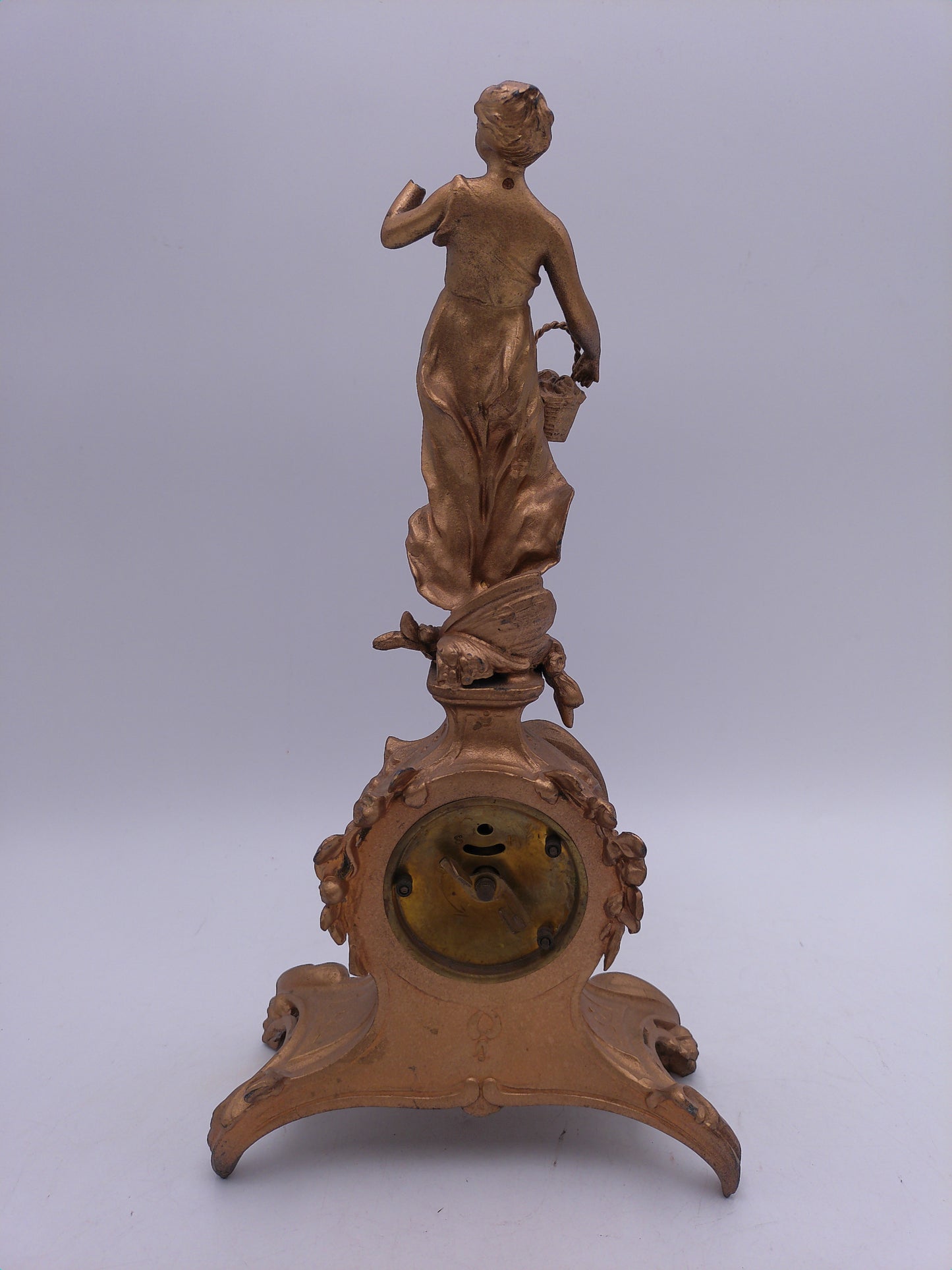 Benedict Cherub Metal Mantle Clock Cast Iron gold painted Vintage