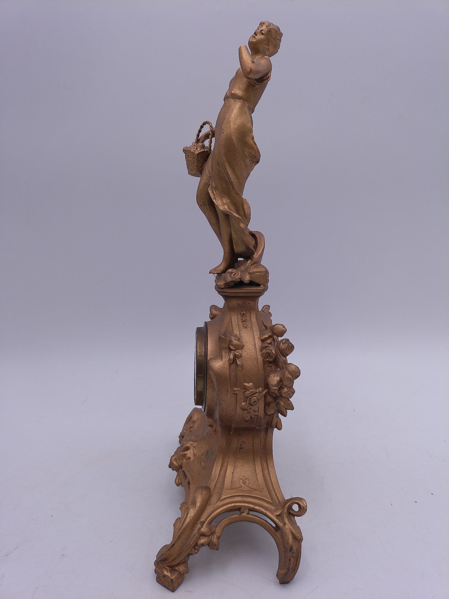 Benedict Cherub Metal Mantle Clock Cast Iron gold painted Vintage