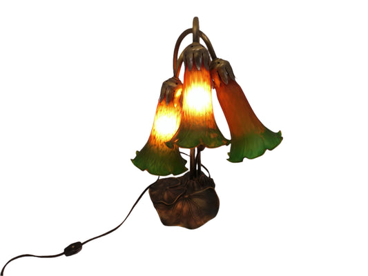 16" High Amber/Green Tiffany Pond Lily 3 Light Accent Lamp