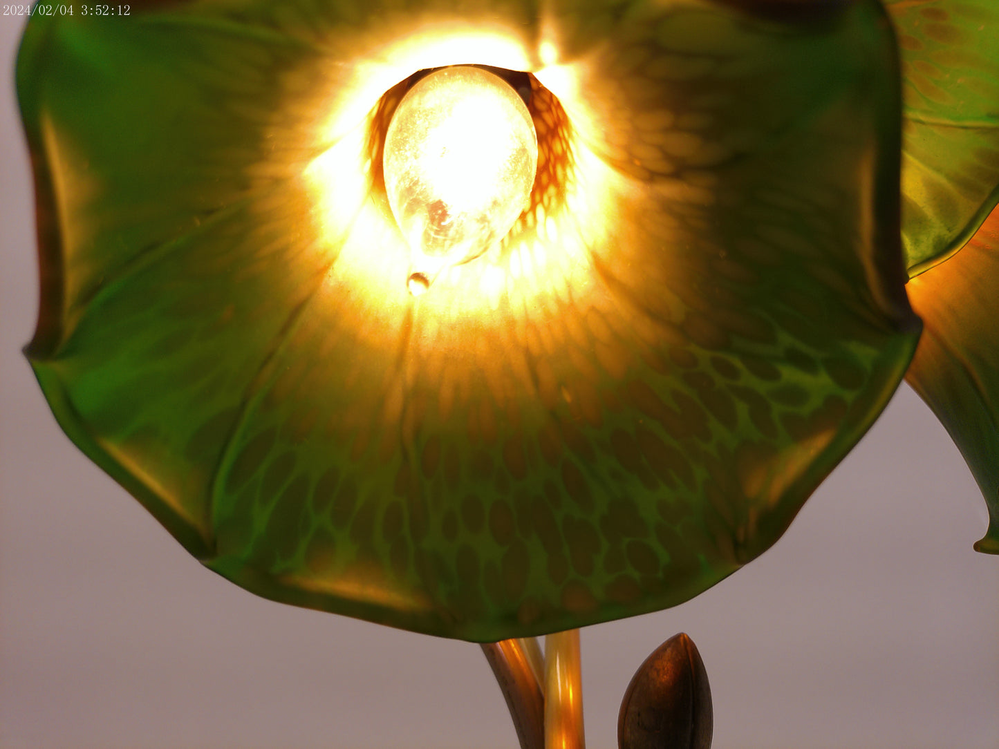 16" High Amber/Green Tiffany Pond Lily 3 Light Accent Lamp