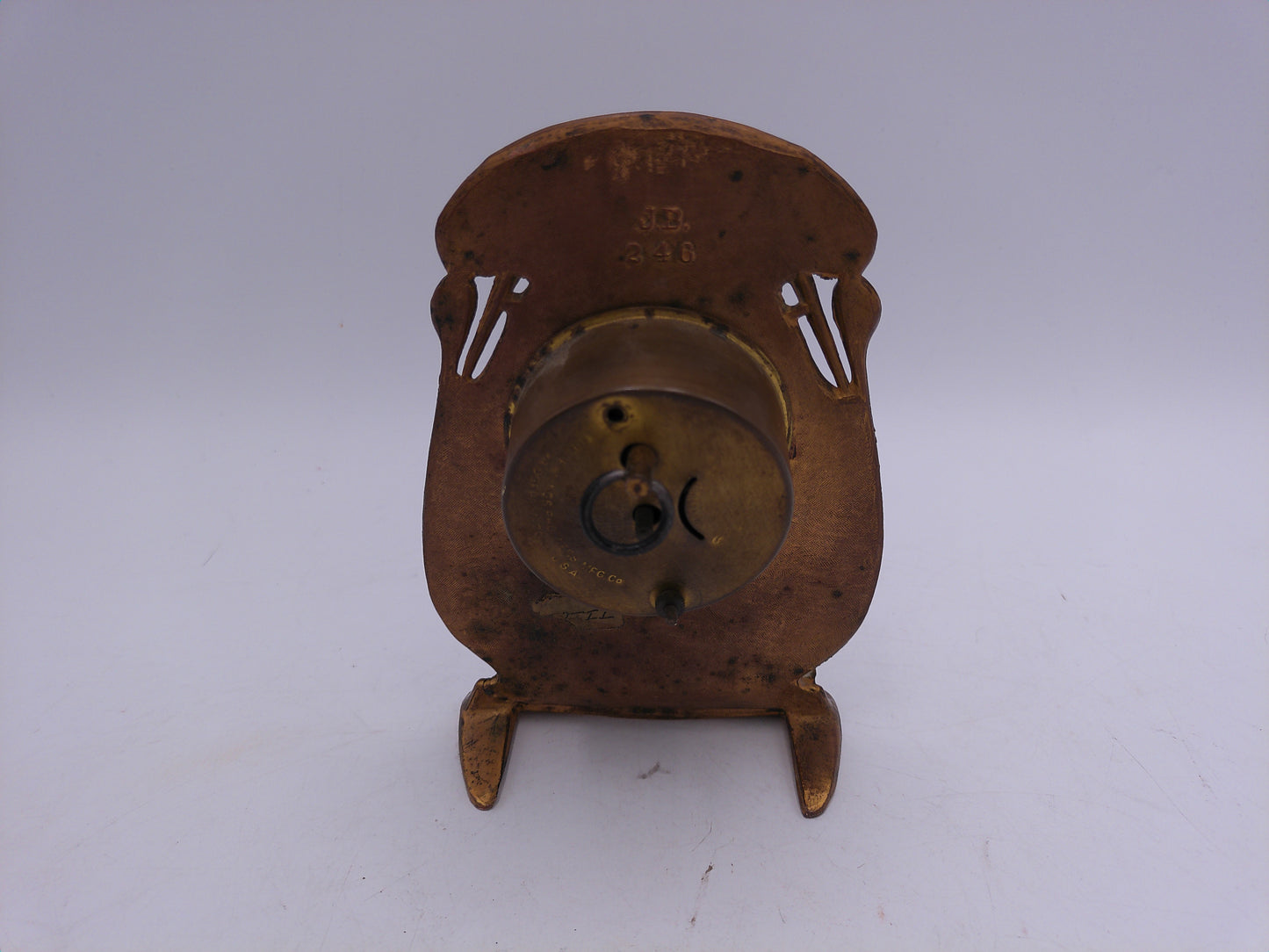 Jennings Brothers Co. Gilt Metal Clock with Rooster and Lady Vintage