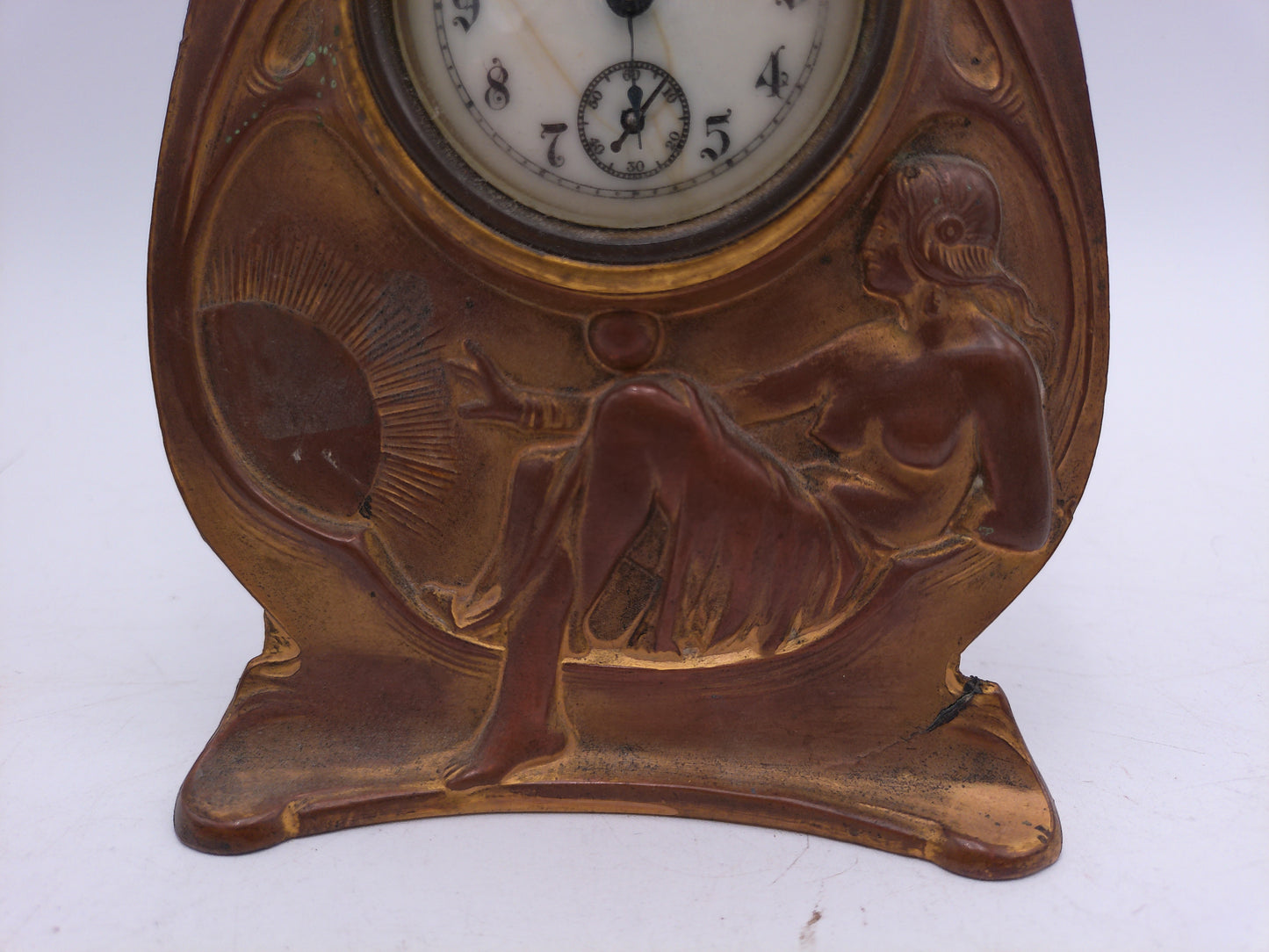 Jennings Brothers Co. Gilt Metal Clock with Rooster and Lady Vintage