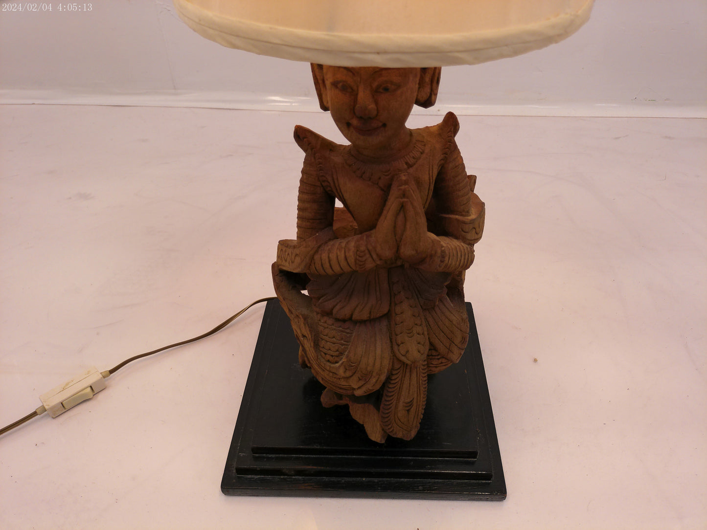 Vintage Guan Yin Lamp hand craved wood large statue