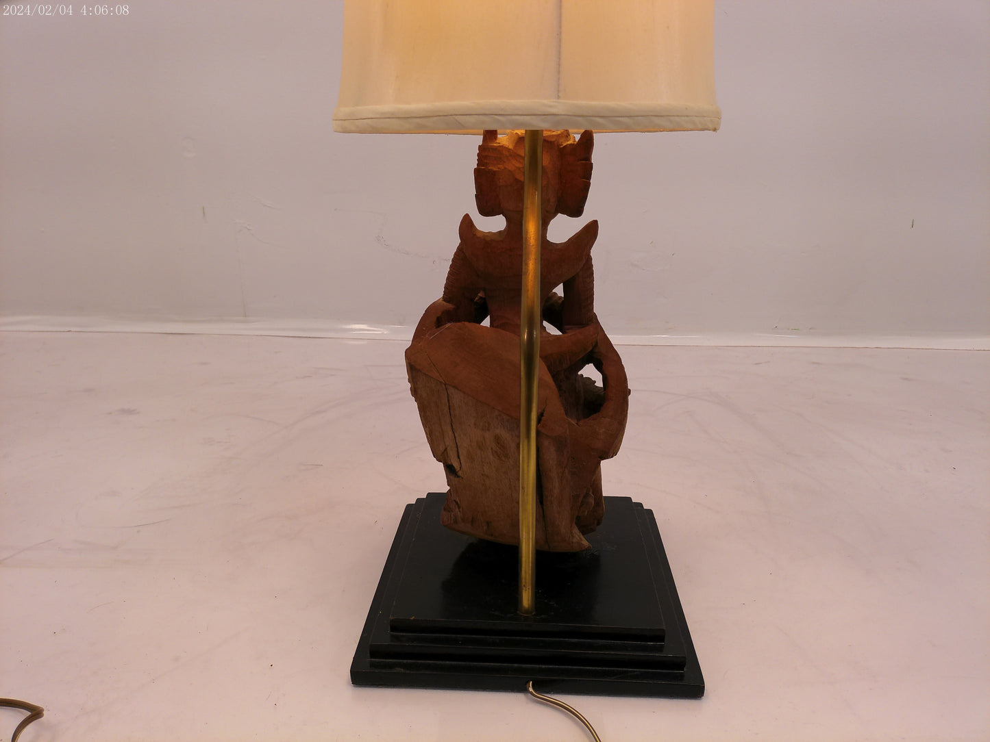 Vintage Guan Yin Lamp hand craved wood large statue