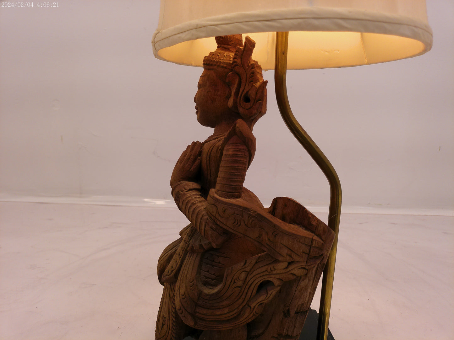 Vintage Guan Yin Lamp hand craved wood large statue