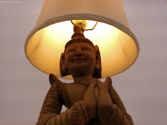 Vintage Guan Yin Lamp hand craved wood large statue