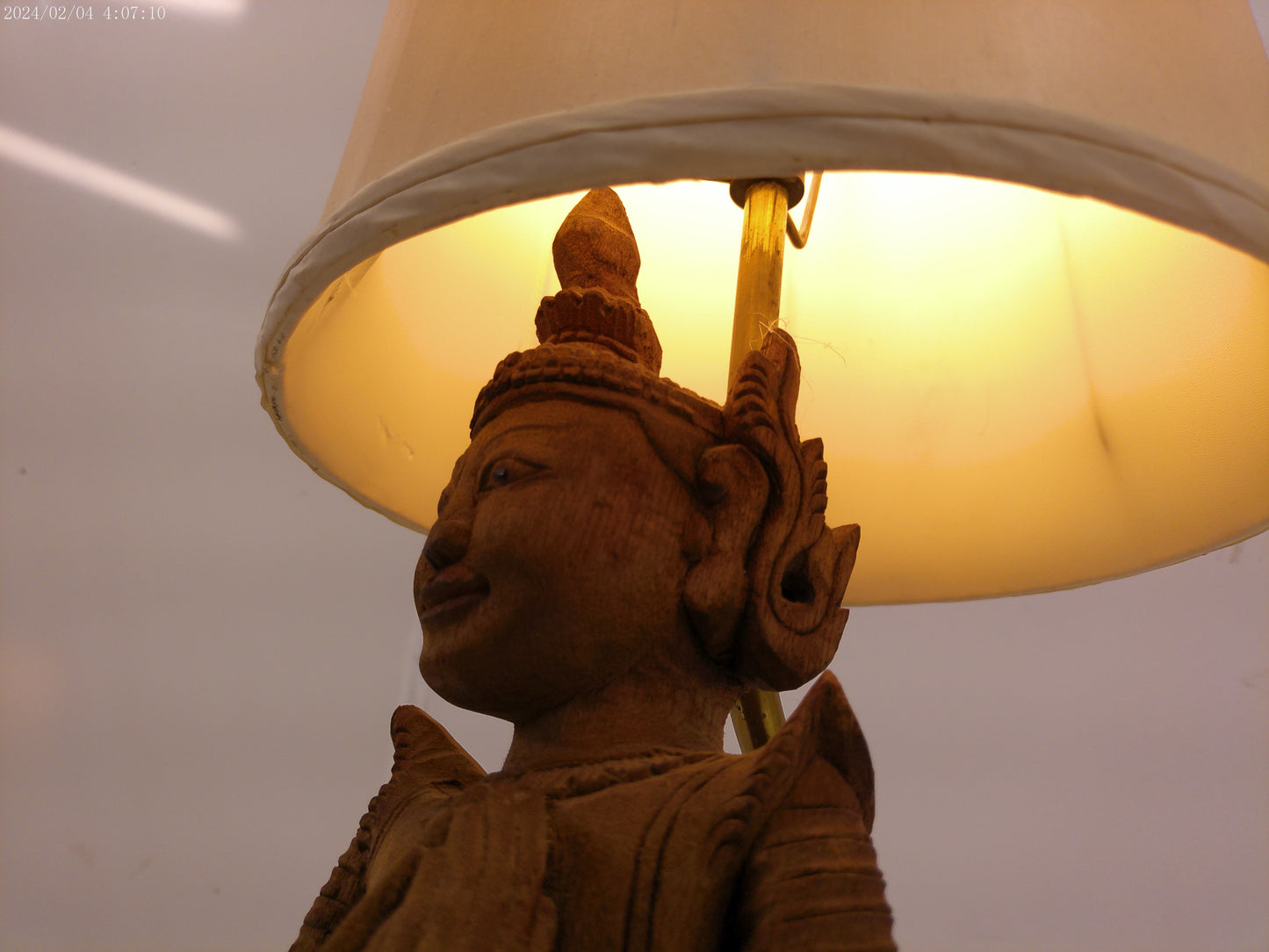 Vintage Guan Yin Lamp hand craved wood large statue