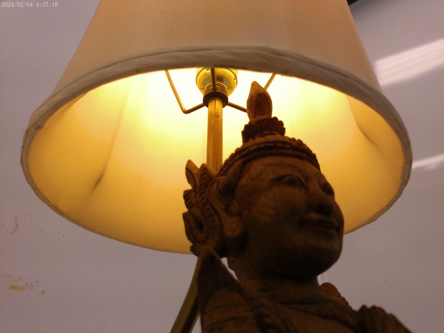 Vintage Guan Yin Lamp hand craved wood large statue